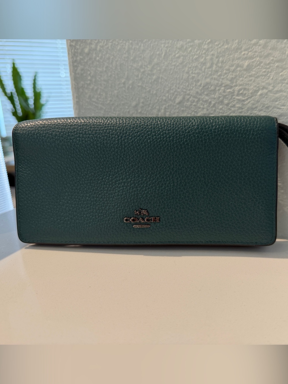 Coach Teal Pebbled Leather Wristlet Clutch